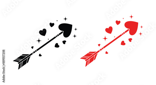 Two arrows pierced through hearts showcasing a romantic design silhouette