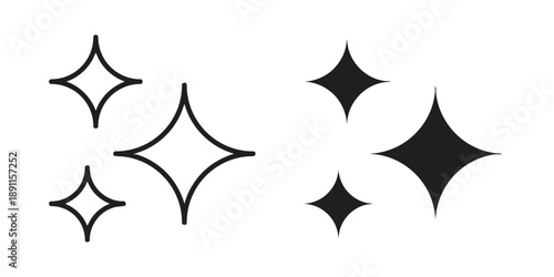 Sparkle icon, outline and filled style, representing clean, shine, and new, isolated on white background, concept of brightness and clarity