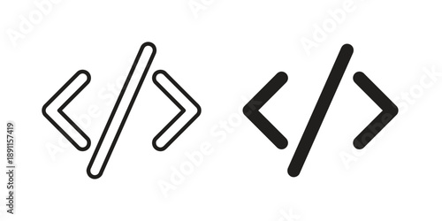Two code bracket icons, one outline and one filled, representing programming, coding, and web development in a clean digital style