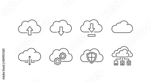Cloud computing icon set digital data storage online access network