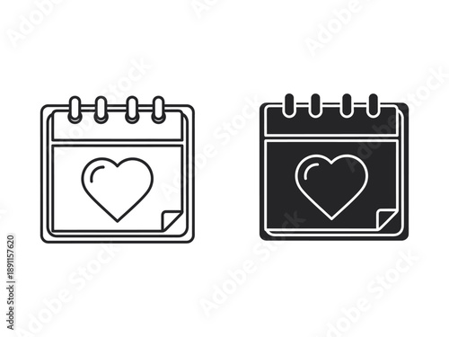 Set of Calendar Icons with Heart Symbol for Romantic Dates and Special Events; Love Schedule Planner