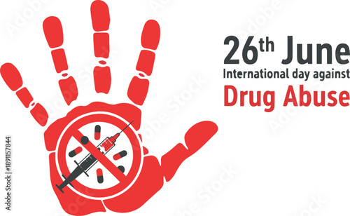 A red hand with a syringe crossed out on International Day Against Drug Abuse