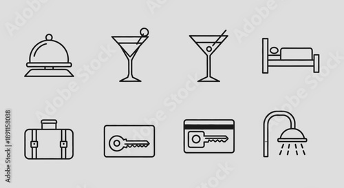 Hotel and hospitality service icons travel leisure accommodation and facilities