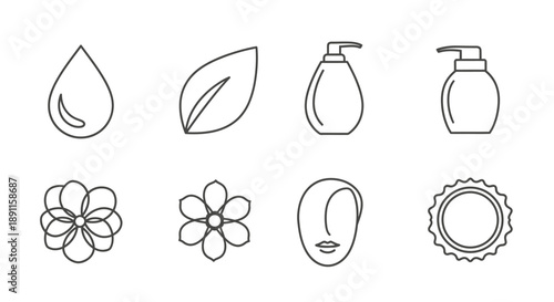 Minimalist line art icons for wellness and beauty products design elements