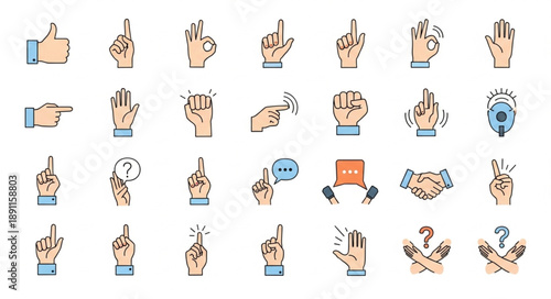 Collection of Diverse Hand Gestures and Symbols.