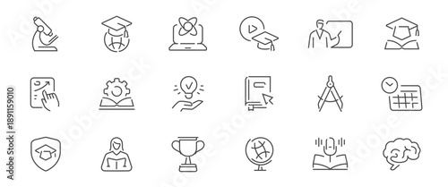 Education and e-learning icons set in line style. Learning, studies concept. College, school signs or symbols
