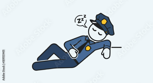 Cartoon police officer sleeping on duty.