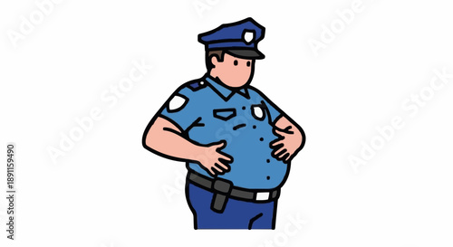 Cartoon Police Officer Standing Confidently.