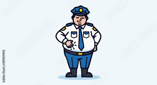 Cartoon Police Officer Standing Confidently.