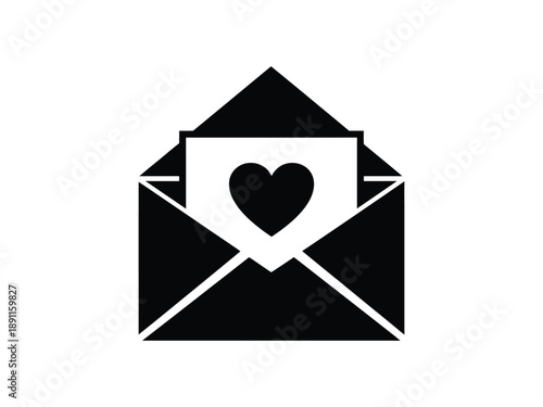 Love Letter Envelope Icon with Heart Symbol - Romantic Message Glyph Vector Illustration.