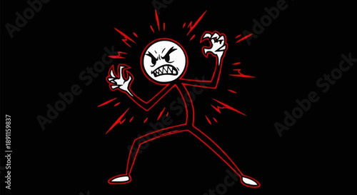Angry stick figure character with red aura and sharp teeth.