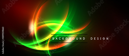 Vibrant neon curves create abstract background. Colors blend, forming dynamic light effects. Modern design element for digital projects.