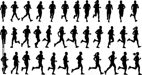 Set of Running Silhouettes Vector Illustration for Sports, Marathon, and Fitness Training Concepts Isolated on White Background