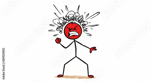 Angry stick figure exploding with rage and frustration.