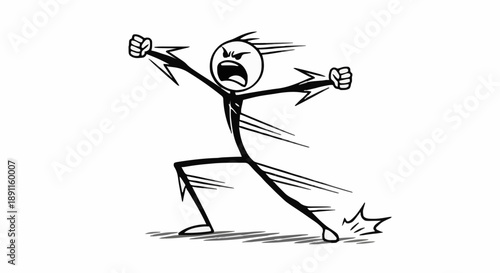Angry stick figure man yelling with fists clenched.