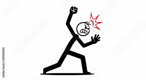 Angry stick figure person in aggressive pose with fist raised and head impact symbol.