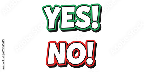 Vibrant yes and no buttons isolated on white background