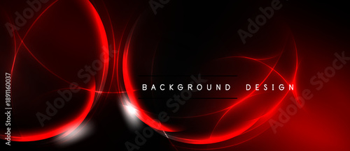 Abstract red lines form swirling shapes over black background. Bright glow emphasizes curves, creating dynamic visual effect.