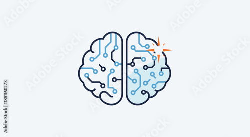 Conceptual illustration of a stylized brain with electronic circuit design