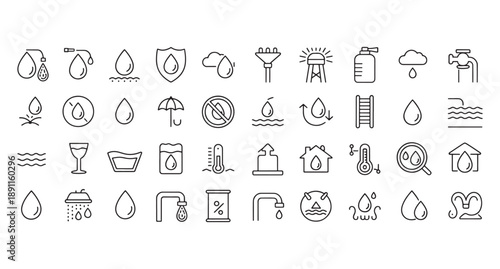Water icon set. Editable line icons. Vector illustration.