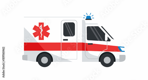 Emergency medical services ambulance illustration with siren and star of life