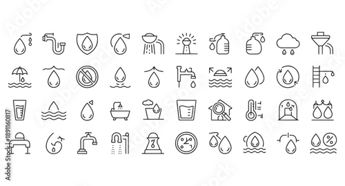 Water icon set. Editable line icons. Vector illustration.