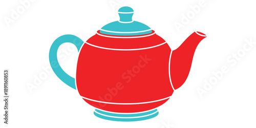 Colorful illustration of a teapot with red body and turquoise lid
