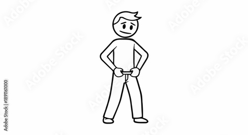 Cartoon Man Standing Confused Expression.