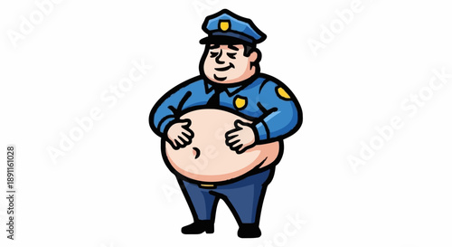 Cartoon Obese Police Officer With Large Belly.