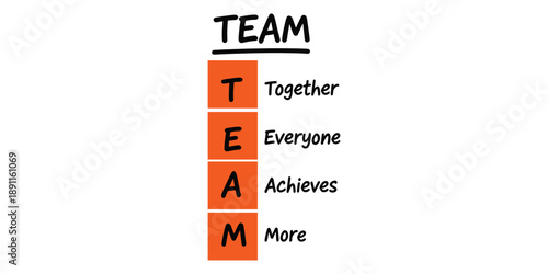 Motivational team acronym on white background with orange and black text