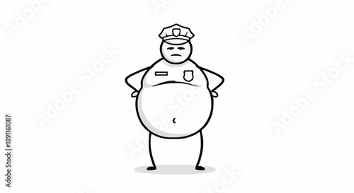 Cartoon of a Fat Police Officer Standing with Hands on Hips.