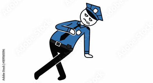 Cartoon Police Officer Character in Uniform Walking.