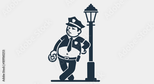 Cartoon Police Officer Leaning on Lamp Post.