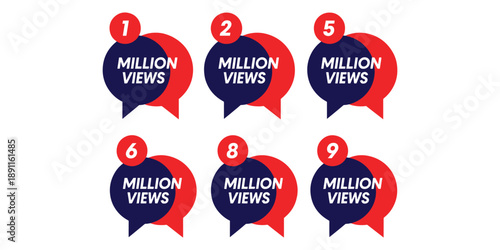 Collection of social media view counter icons in various numbers