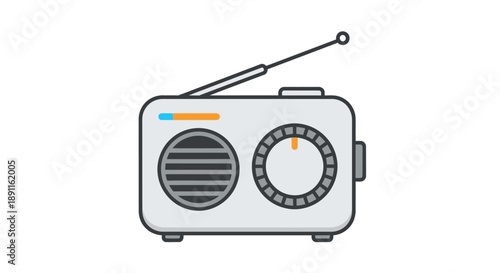 Vintage radio illustration retro broadcasting device with antenna and dial
