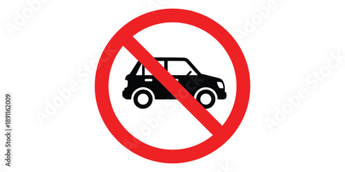 No cars allowed sign with red circle and black vehicle isolated on white background