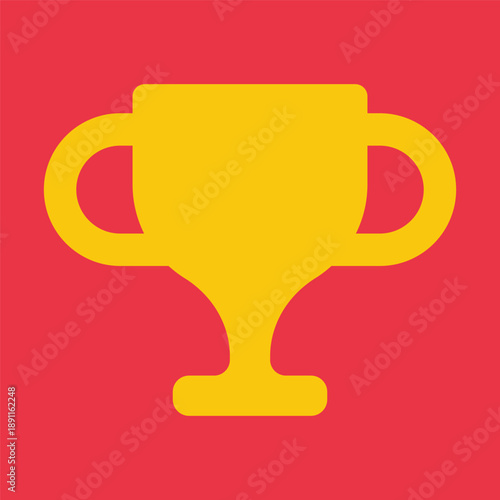 Vector flat illustration with yellow cup on bright background. Golden bowl is symbol of achieving victory in world sports championship, football, tennis, basketball. Simple design of win and winner