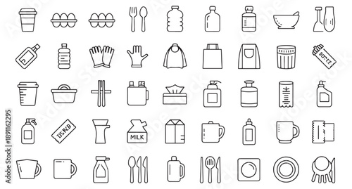 Plastic product icon set. Editable line icons. Vector illustration.