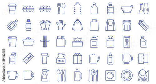Plastic product icon set. Editable line icons. Vector illustration.