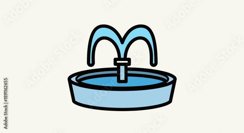 Cartoon fountain illustration with water jets and simple design on white