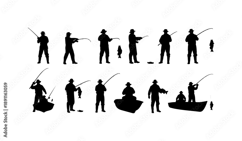 Obraz premium Fishing Silhouettes in Various Poses
