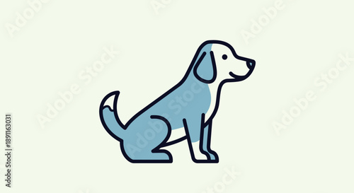 Stylized dog illustration sitting calmly with light blue and white color scheme