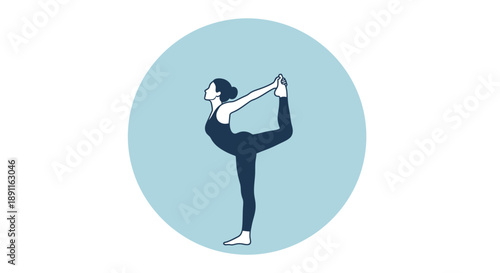 Woman in yoga pose on light blue circle fitness wellness wellbeing