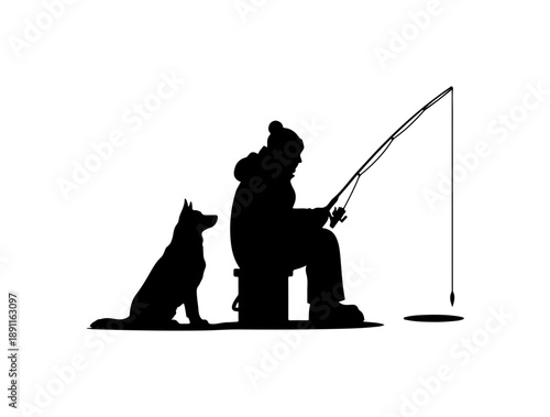 Man Fishing with Loyal Dog