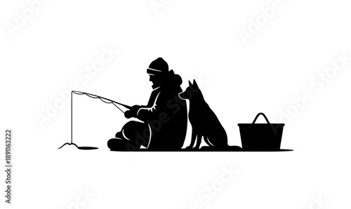 Fishing with Loyal Dog by the Lake