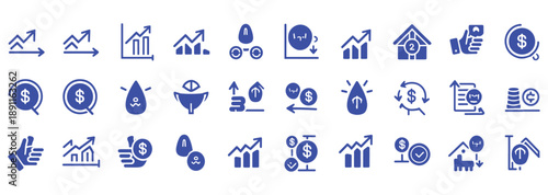 Increase and Decrease icon set. Business growth and fall graph symbol. Vector illustration.