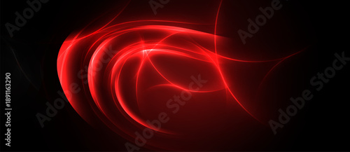 Abstract red swirls, luminous lines against dark background. Dynamic energy, flowing shapes create captivating visual effect.