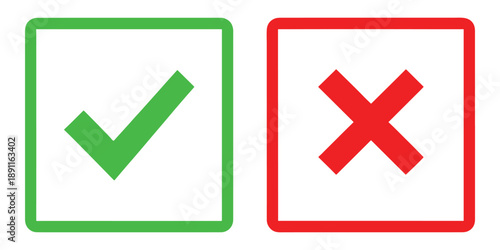 Green checkmark and red cross icons in squares