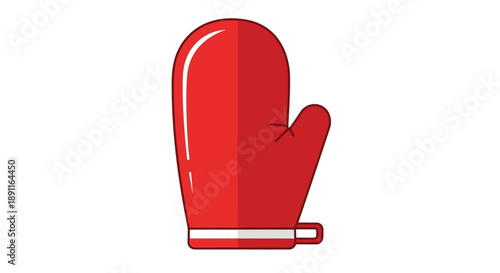 A protective and functional flat design illustration of a red oven mitt, essential for kitchen safety and baking. This clean vector icon is perfect for cooking instructions, kitchenware, or home safet
