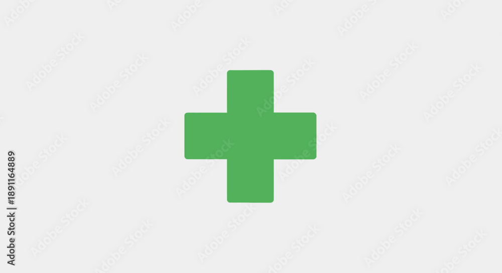 Obraz premium Medical icon green cross symbol on a white capsule with long shadow